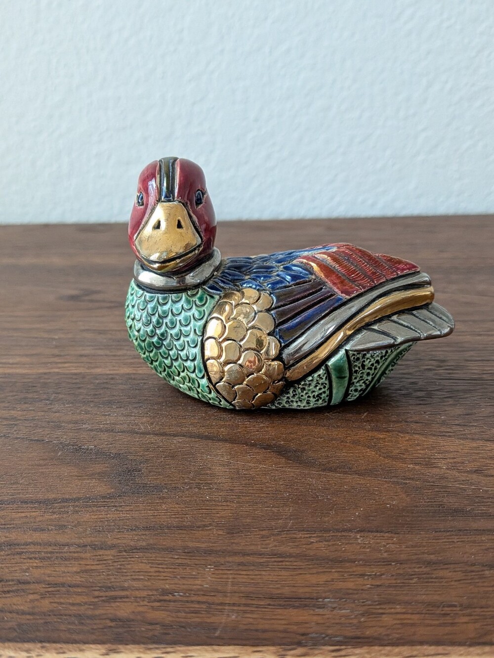 Artesania Rinconada Duck Figurine #703 Gold Platinum Accent Uruguay Ceramic Bird